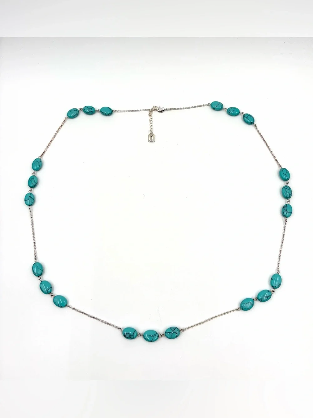 Chaps Faux Turquoise Silver Tone Necklace